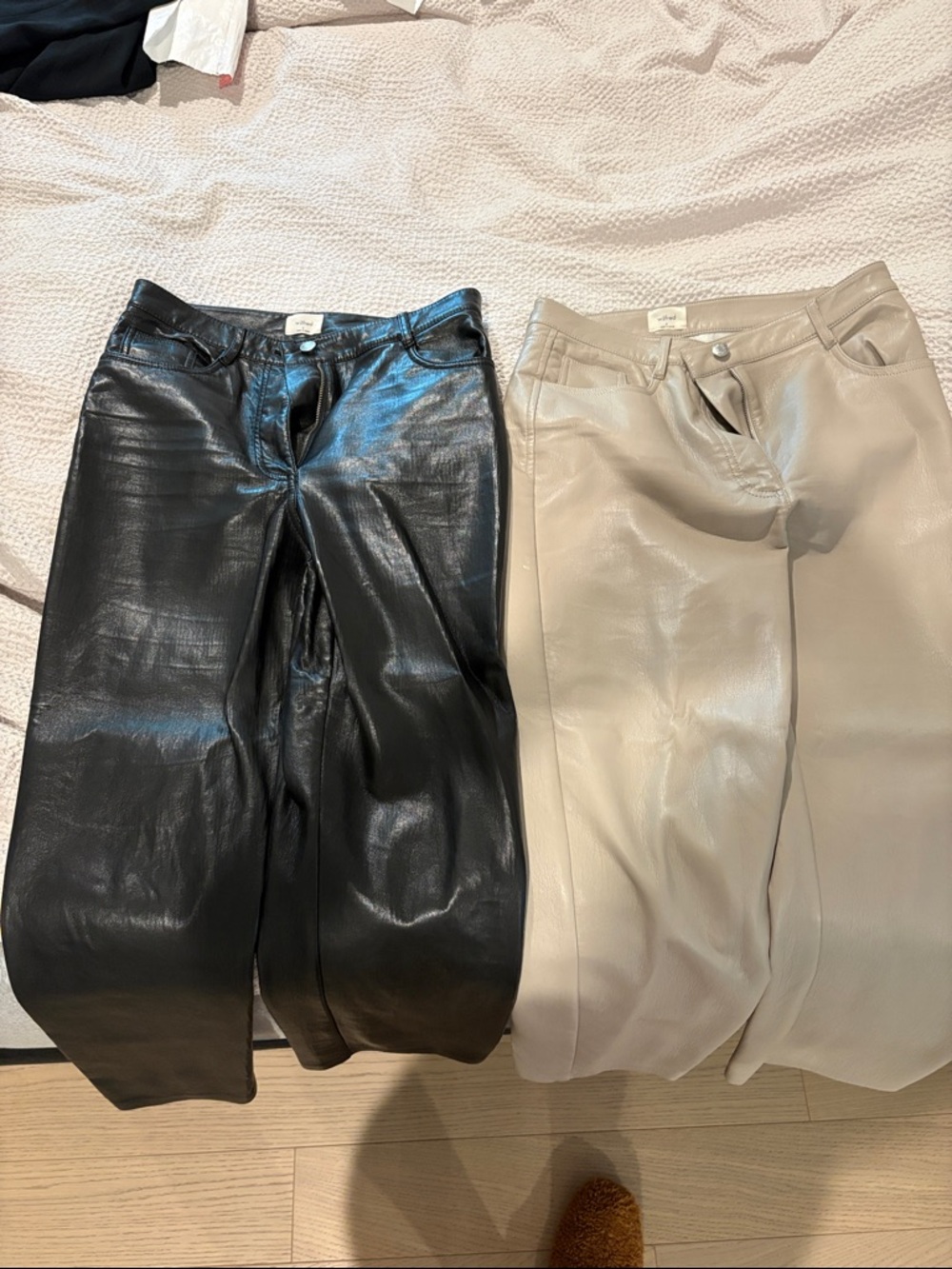 Wilfred Faux Leather Jeans in Black and Taupe